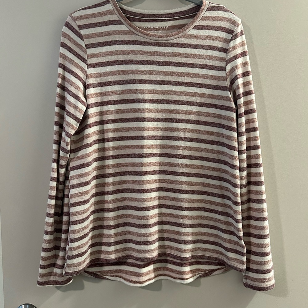 American Eagle Outfitters Brown and Cream Striped Top